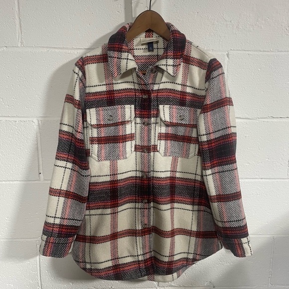 Universal Thread Ivory|Red Plaid Button Down Shacket Sz XS - Picture 2 of 5